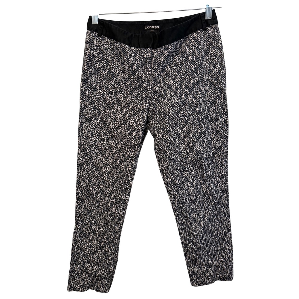 Express Editor Womens Black White Chevron Tapered Dress Pants‎ Size 4R Mid Rise